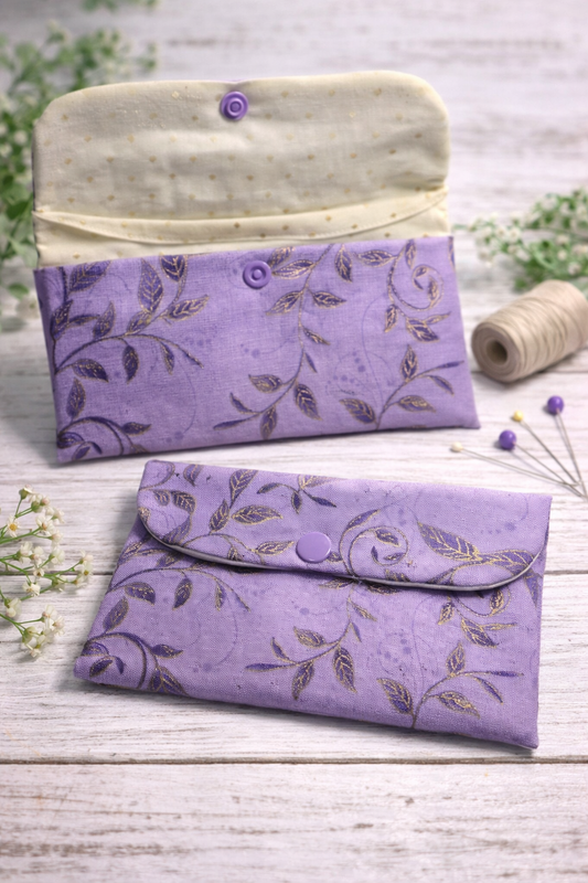 Wallet - Handmade Fabric Wallet, Lavender Card Holder with Snap Closure, Slim Cotton Wallet, Purple Wallet Gift for Her(FREE SHIPPING)